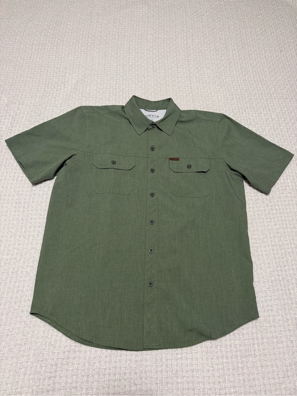Orvis men’s woven Tech Shirt green button down, medium.  Excellent condition